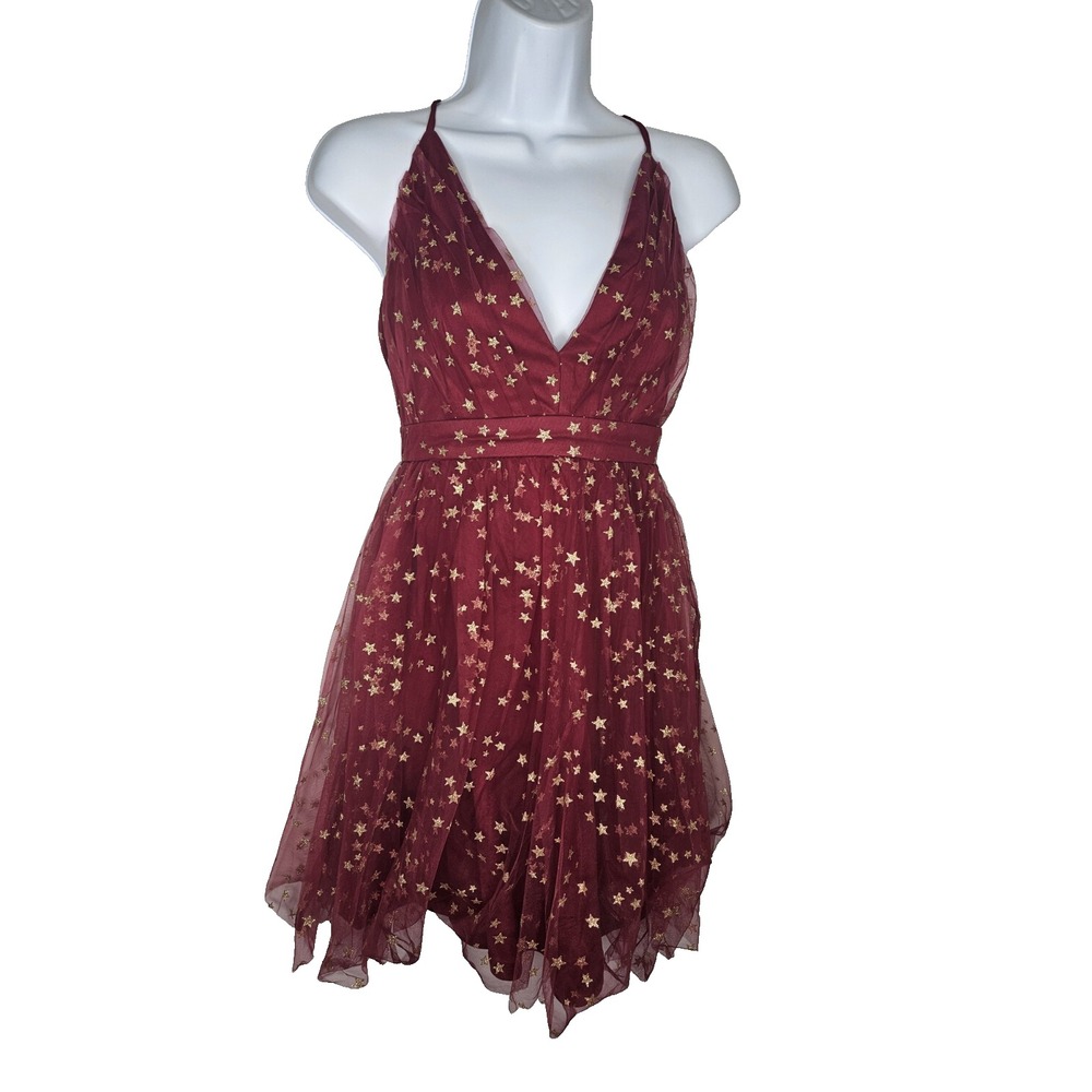 Lulu's Burgundy Star-Print Tulle Party Dress